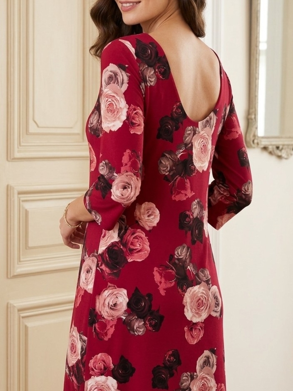 NWOT White House Black Market Reversible Knit Rose Print Dress